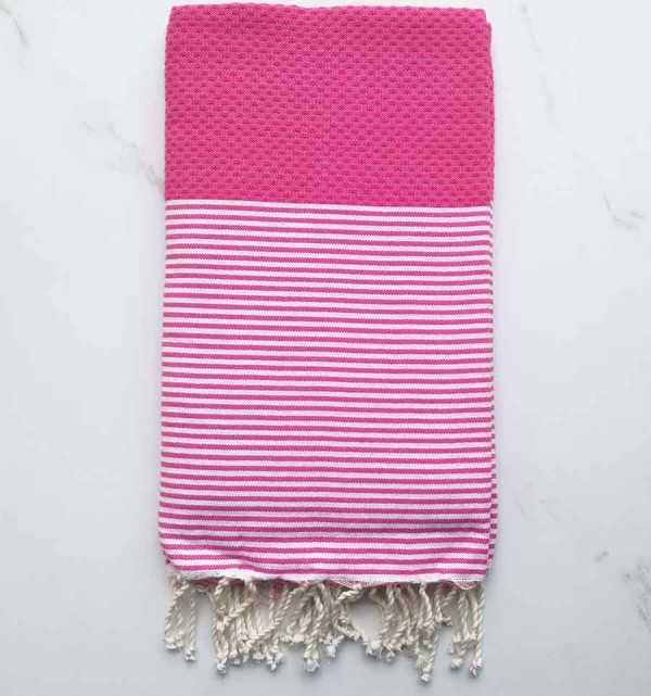 FOUTA NID D'ABEILLE rouge bourgogne rayée blanc 
