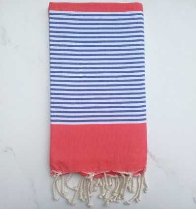 Beach Towel flat blue and white striped coral