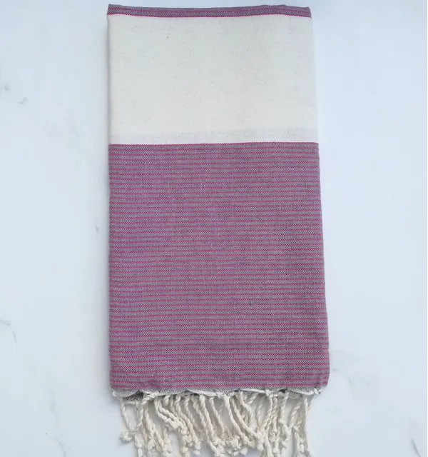 Beach Towel Flat white cream and gray pink stripe 