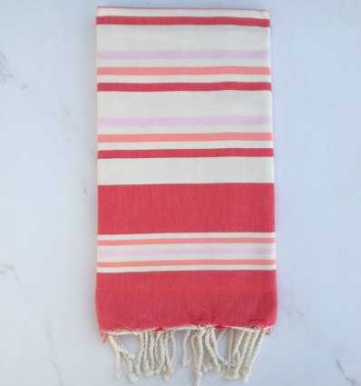 Beach Towel Flat white cream, red, salmon and pink