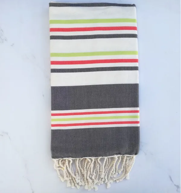 Flat cream white, dark gray, light green and red Beach Towel 