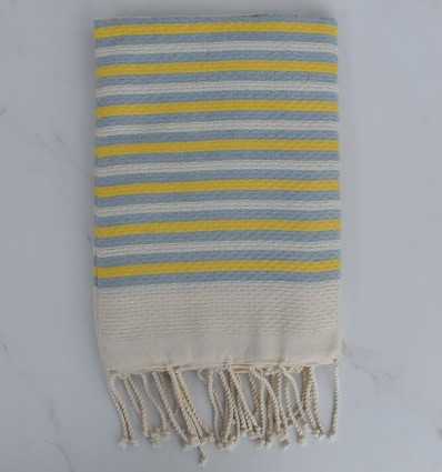 Fouta Honeycomb striped 1 cm yellow and blue stripes cart