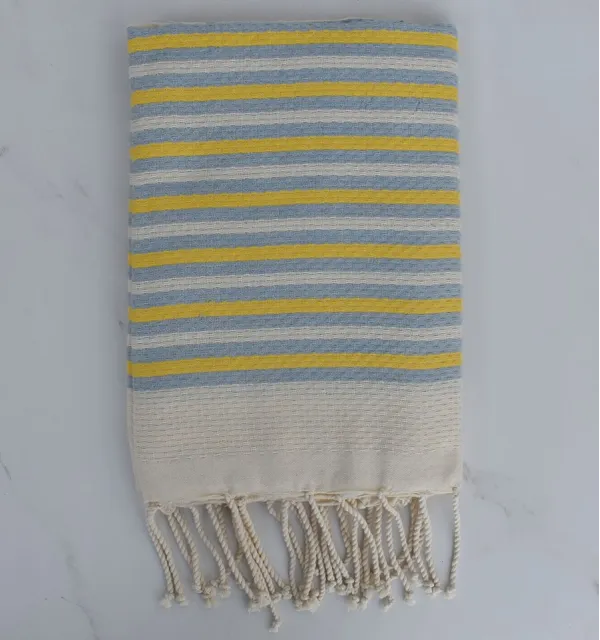 Fouta Honeycomb striped 1 cm yellow and blue stripes cart 