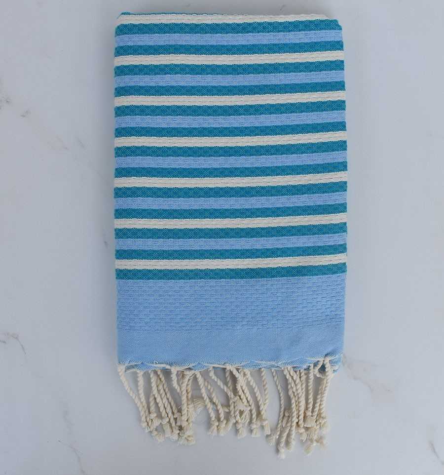 Beach Towel Honeycomb blue, creamy white and blue striped duck 1 cm