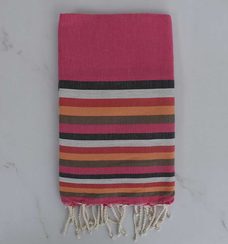 Fouta plate 6 couleurs rose, anthracite, gris clair, rouge, orange et vert militaire