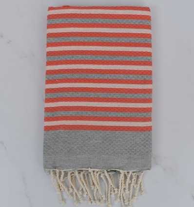 Beach Towel Honeycomb gray and striped coral 1 cm