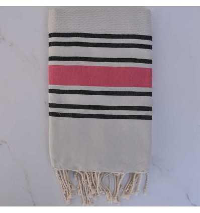 Beach Towel honeycomb black and pink striped pearl gray