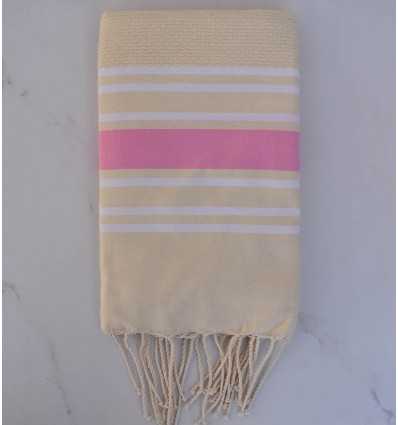 Beach Towel Honycomb yellow butter white striped and light pink