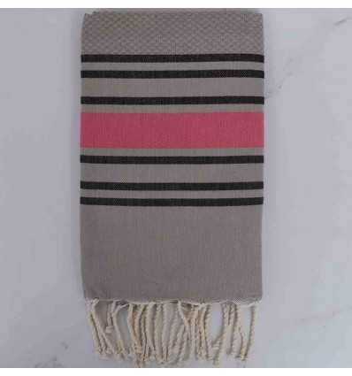 Beach Towel taupe black and pink striped