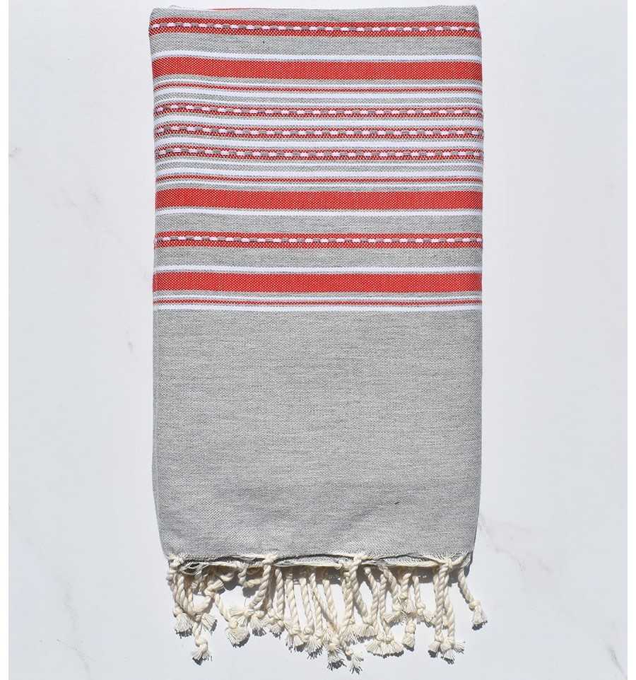 Fouta arabesque light gray with red stripes