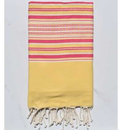 Beach Towel yellow arabesque with pink stripes
