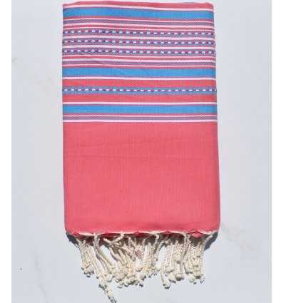 Beach Towel pink arabesque with blue stripes