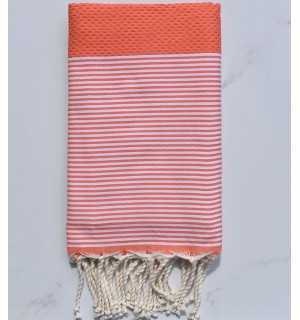Light coral honeycomb beach towel Fouta Tunisia - 1 2