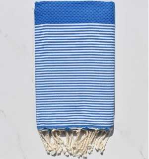 HONEYCOMB electric blue striped white fouta Fouta Tunisia - 1 2