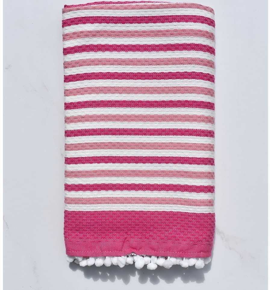 Beach Towel off-white and pink with pompoms