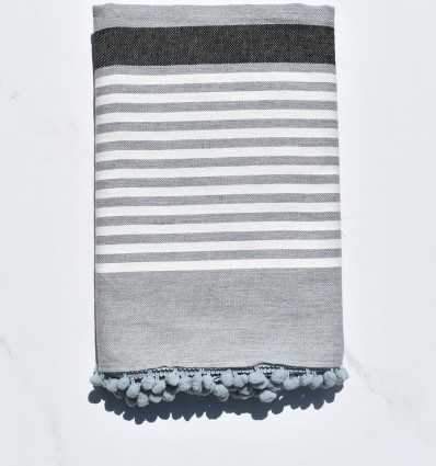 Beach Towel White broken gray and anthracite with pompoms