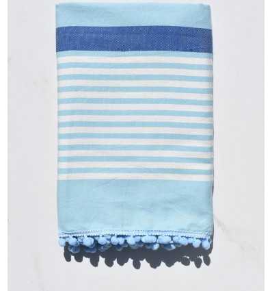 Beach Towel dirty white, blue and azurin with pompons