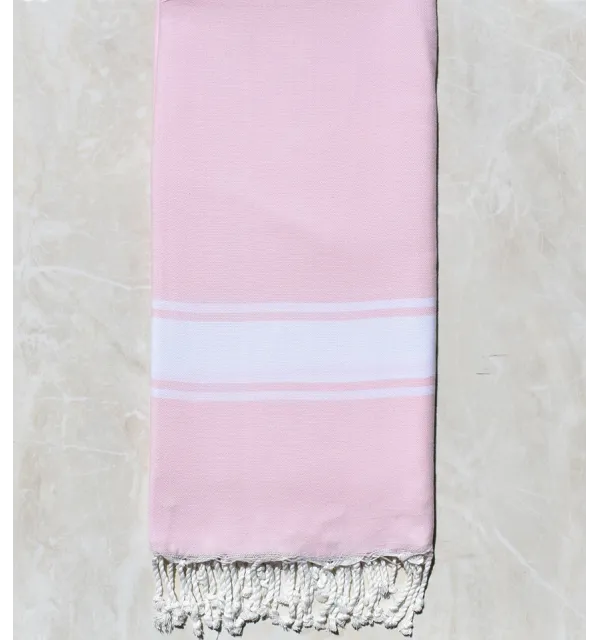 Light pink striped white throw 