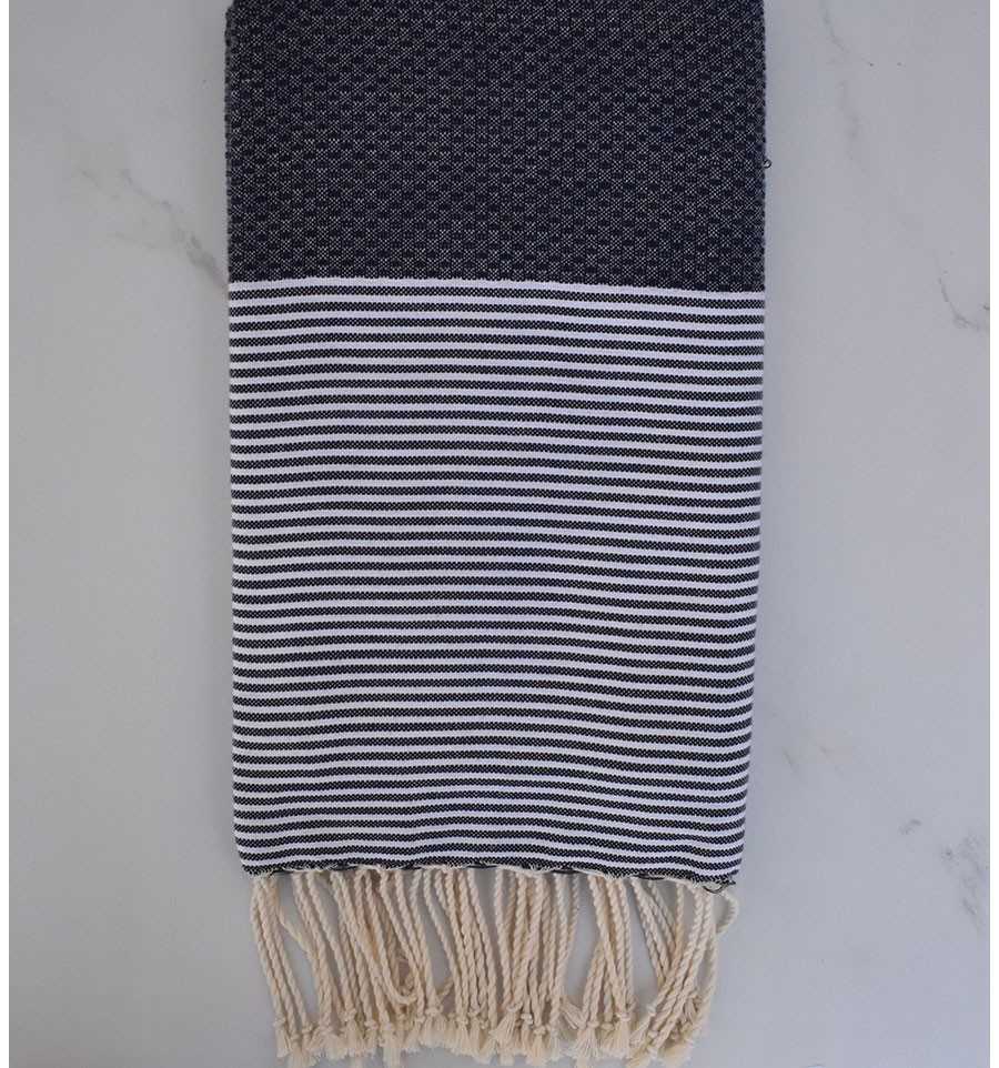 Fouta nid d'abeille bleu jean foncé 