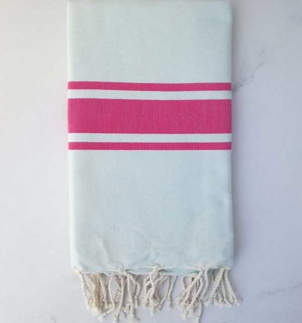 Flat light blue striped pink beach towel 