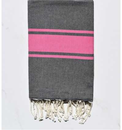 Beach Towel flat dark gray with pink stripes