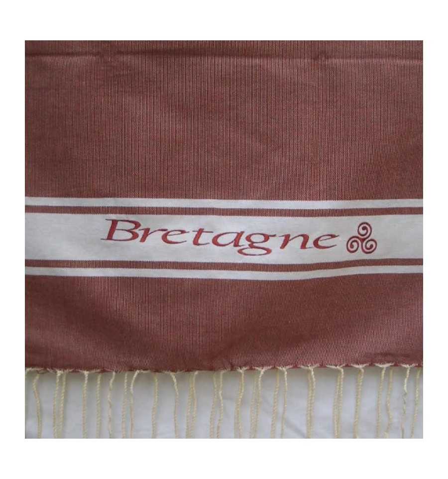 Brick red Bretagne embroidered beach towel 