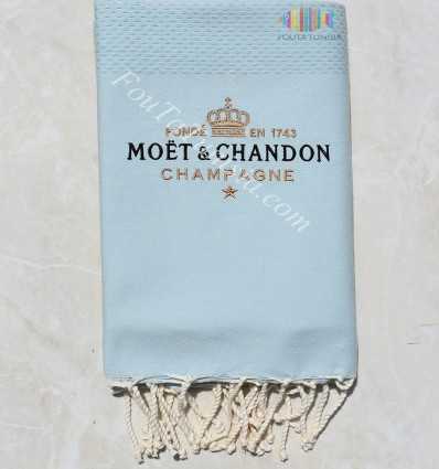  light blue beach towel embroidered Moët & Chandon Champagne