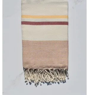 Cream white, yellow and dark red chevron beach towel 