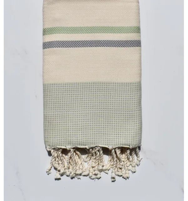 Chevron Cream, green and gray horizon beach towel 