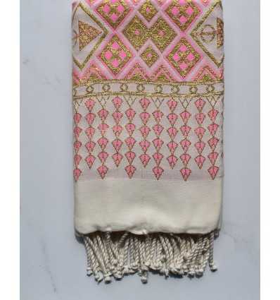 Light pink khomsa beach towel with golden lurex thread