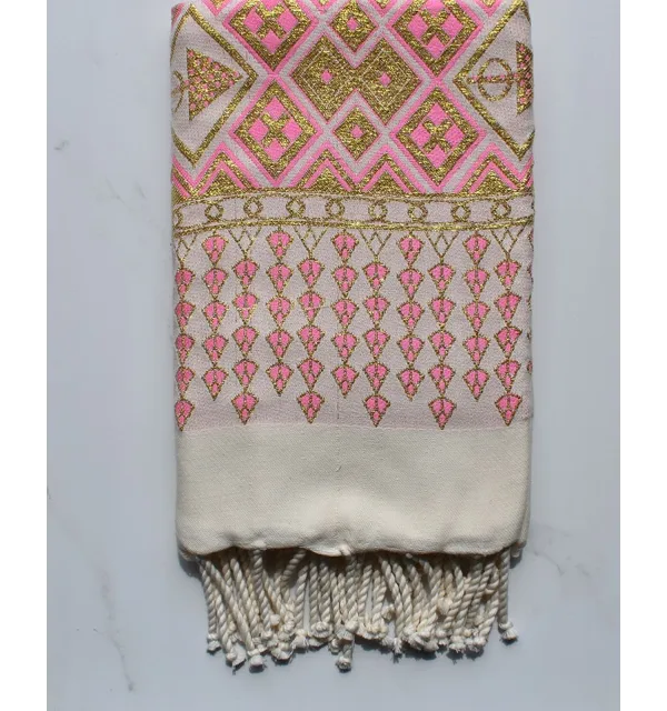 Light pink with golden lurex khlela beach towel 