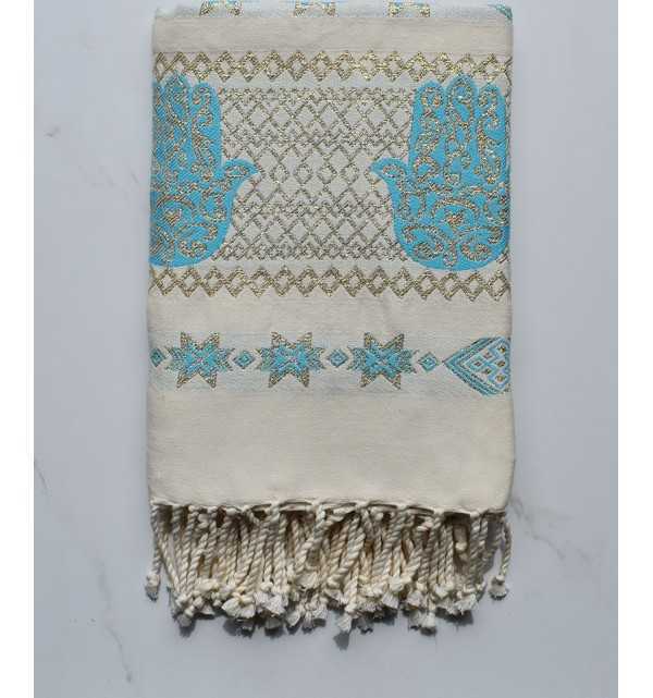 Deep sky blue khomsa beach towel 