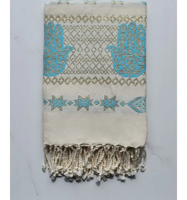 Deep sky blue khomsa beach towel 