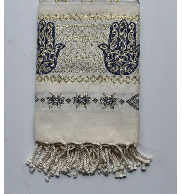 Navy blue khomsa beach towel 