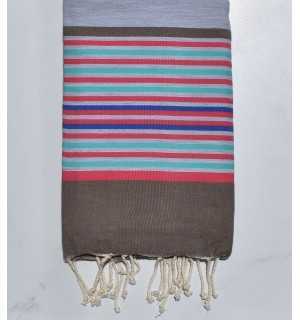 light gray, bistre, pink, green and blue beach towel 