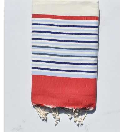 off-white, red, smoke blue, blue beach towel