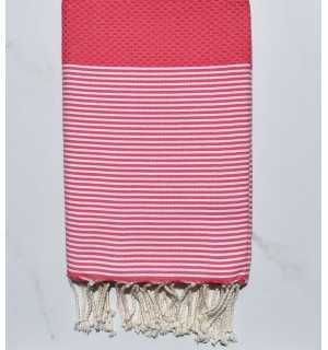 Honeycomb strawberry pink beach towel Fouta Tunisia - 1 2