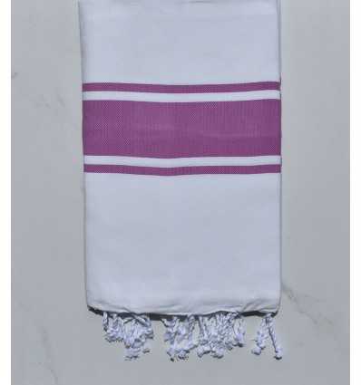 Flat white with Wild orchid stripes beach towel