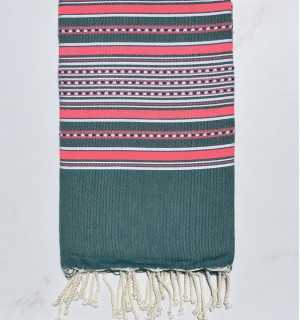 Dark green and pink arabesque beach towel 