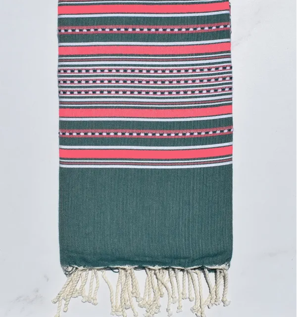 Dark green and pink arabesque beach towel 