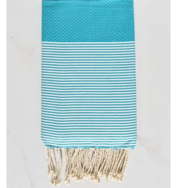 Honeycomb turquoise blue striped white fouta 