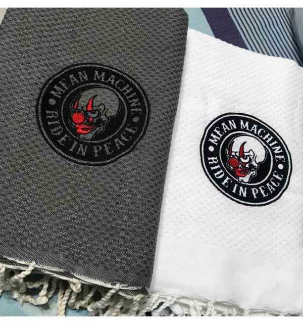 Plain honeycomb with biker club embroidery beach towel 