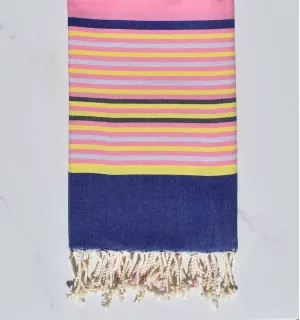 pink, denim blue, yellow, light gray and anthracite beach towel Fouta Tunisia - 1 2