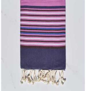 Dark indigo, colombine, purplish pink, light gray and blue beach towel 