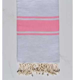 Flat light grey striped candy pink Beach towel 