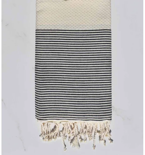 Honeycomb cream beige striped black fouta 