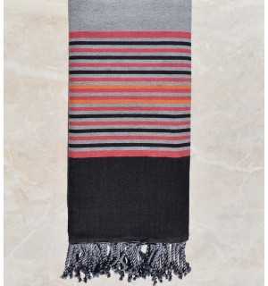 Gray throw with pink, orange and black stripes 2m*3m 