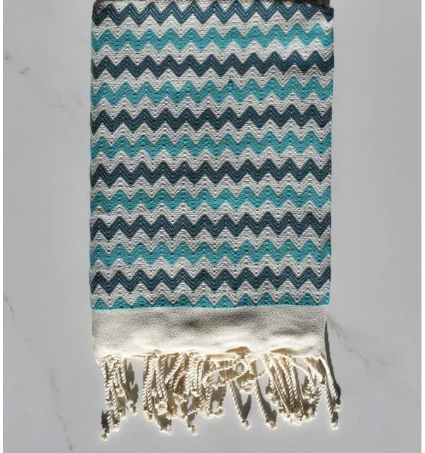 Beach towel zigzag cream, cobalt blue and turquoise 