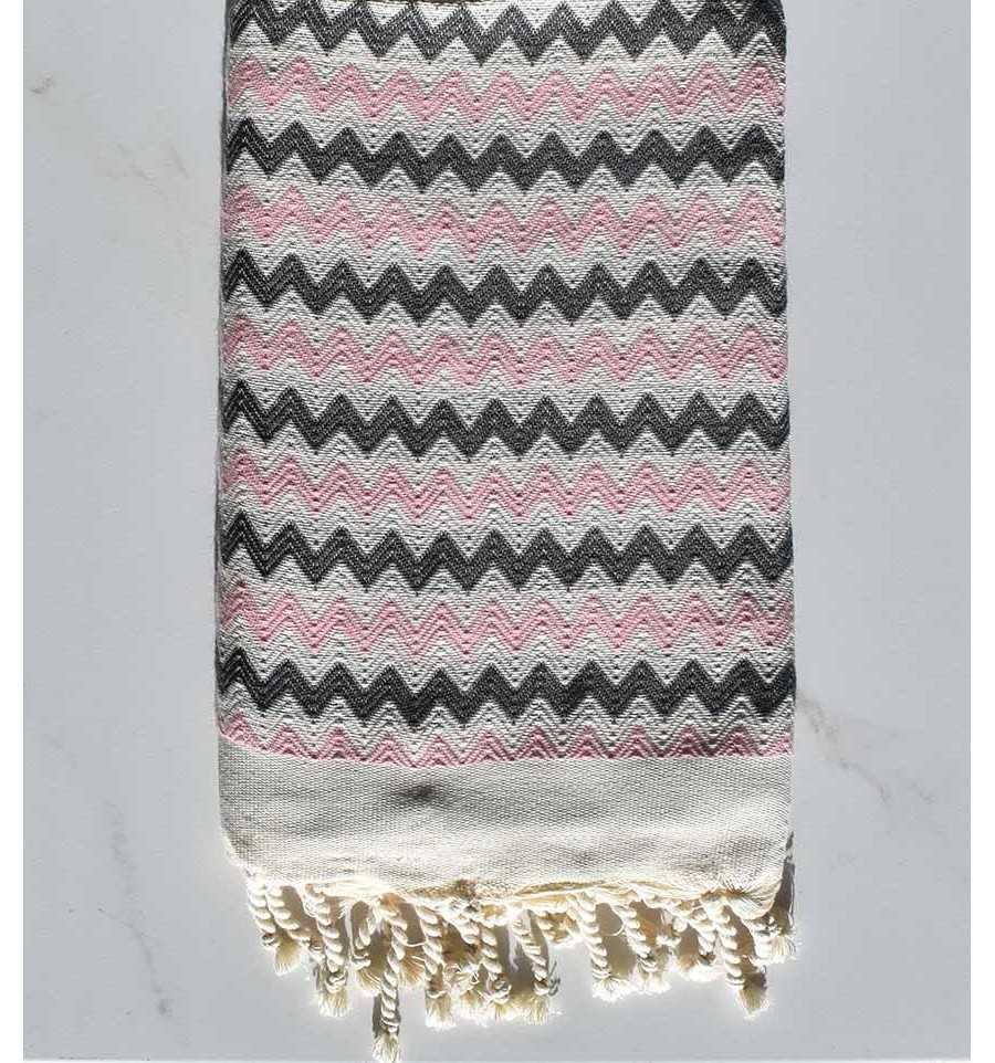 Beach towel zigzag cream, light baby pink and dark gray