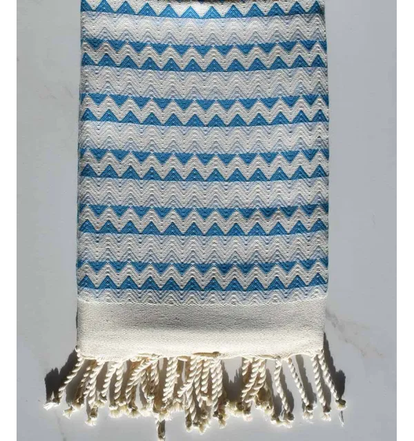 Beach towel zigzag ecru, Azure blue Mayan blue 